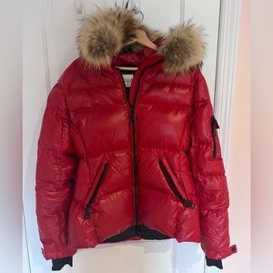 SAM Red Puffer Jacket Womens Size XL With Real Raccoon Fur On Hood